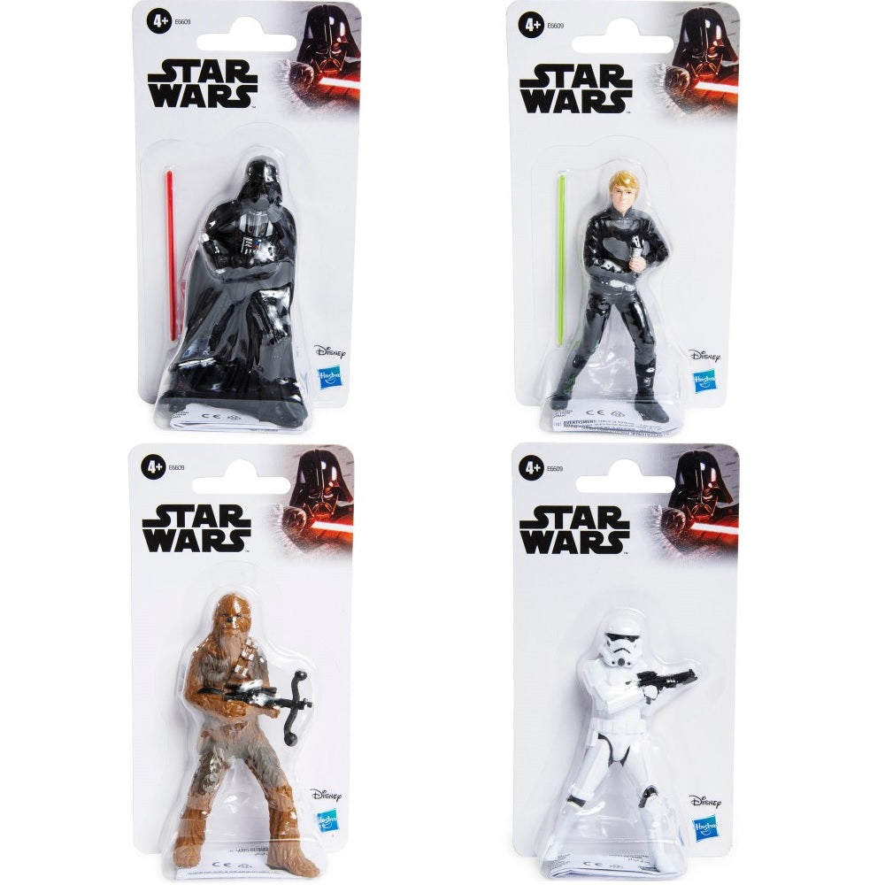 Set of 4 Star Wars Basic Action Figures Featuring Darth Vader, Luke Skywalker, Chewbacca, and Stormtrooper