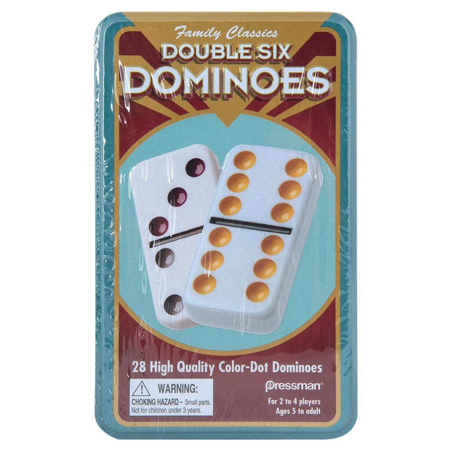 Double Six Colored Dot Dominoes Set in Tin: 28 ct. Premium Crystalline Domino
