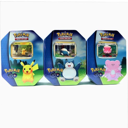 Pokemon Go Collectible Trading Card Game Official Tins Featuring Blissey Snorlax and Pikachu